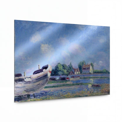 Obraz Alfred Sisley — Boats on Repair at Saint-Mammes — luxusní reprodukce na kovu — luxusní reprodukce na kovu