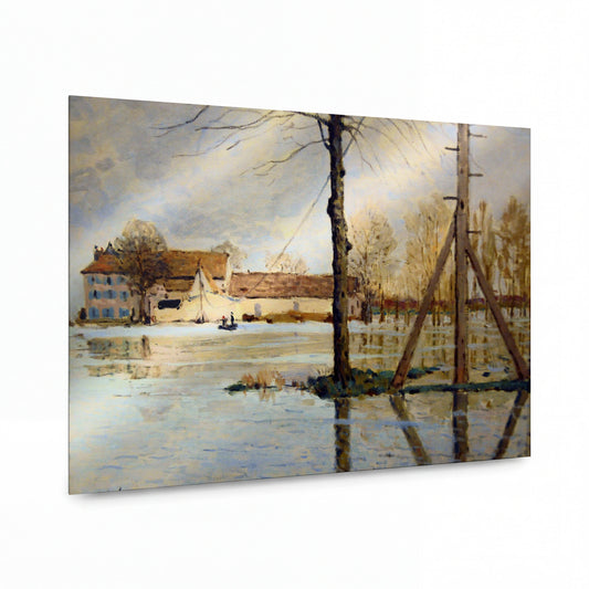 Obraz Alfred Sisley — Ferry to the Ile-de-la-Loge, Flood, 1872 — lesklý kovový obraz