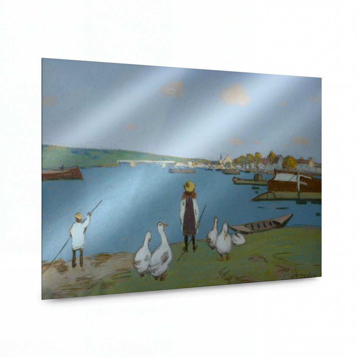 Obraz Alfred Sisley — Geese (By the River Loing) 02 — luxusní reprodukce na kovu — luxusní reprodukce na kovu
