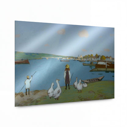Obraz Alfred Sisley — Geese (By the River Loing) 02 — luxusní reprodukce na kovu — luxusní reprodukce na kovu