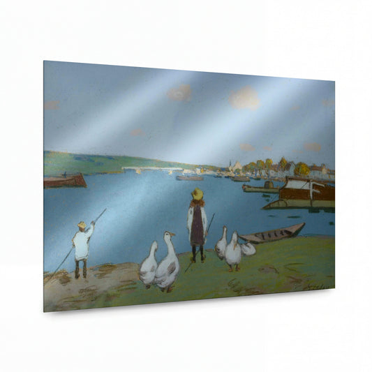 Obraz Alfred Sisley — Geese (By the River Loing) 02 — luxusní reprodukce na kovu — luxusní reprodukce na kovu