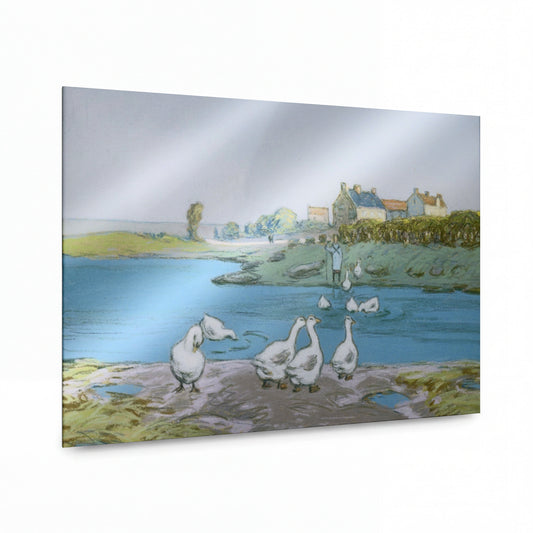 Obraz Alfred Sisley — Geese (By the River Loing) — kovový obraz s vysokým leskem — kovový obraz s vysokým leskem
