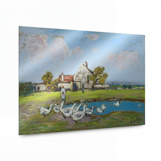 Obraz Alfred Sisley — Geese — reprodukce na lesklém hliníkovém panelu — reprodukce na lesklém hliníkovém panelu
