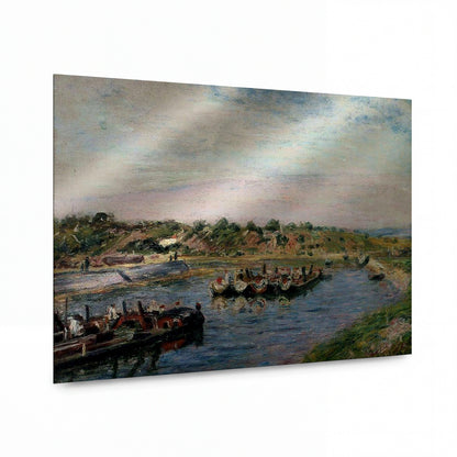 Obraz Alfred Sisley — Idle Barges on the Loing Canal at Saint-Mammes — reprodukce na lesklém hliníkovém panelu