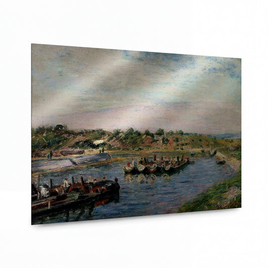 Obraz Alfred Sisley — Idle Barges on the Loing Canal at Saint-Mammes — reprodukce na lesklém hliníkovém panelu