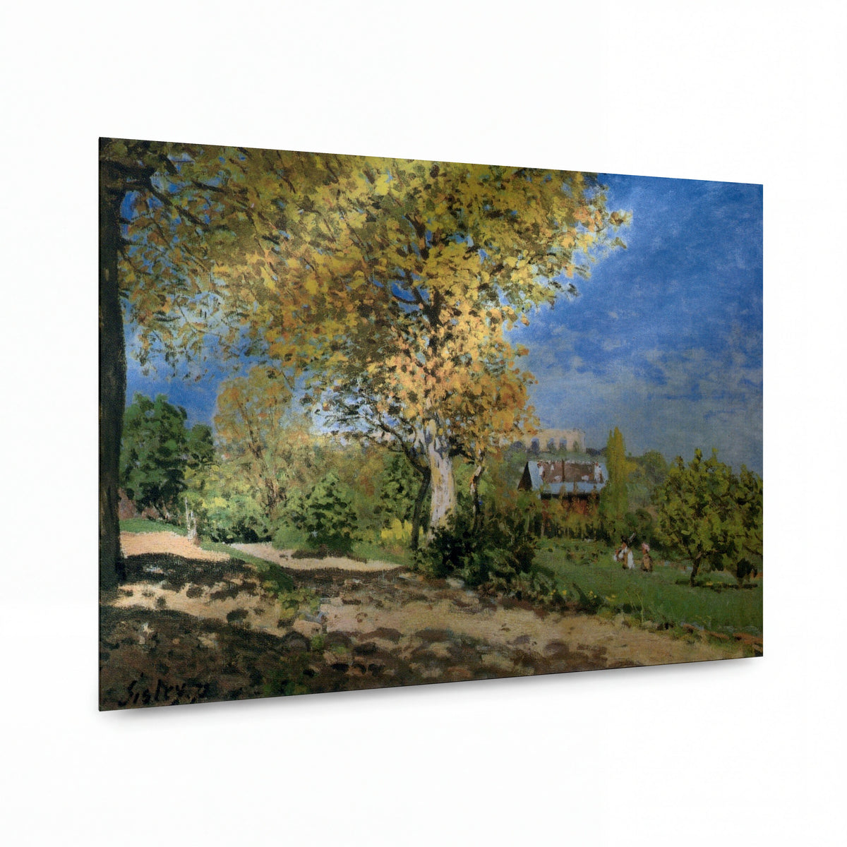 Obraz Alfred Sisley — Landscape at Louveciennes — umělecká reprodukce na hliníku — umělecká reprodukce na hliníku