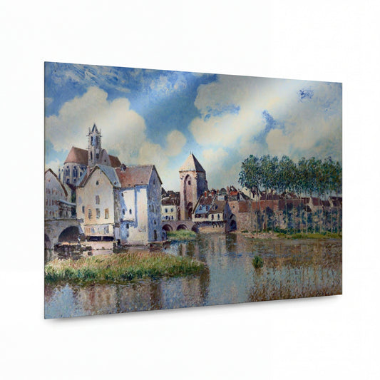 Obraz Alfred Sisley — Moret-sur-Loing, the Port of Bourgogne — luxusní reprodukce na kovu — luxusní reprodukce na kovu