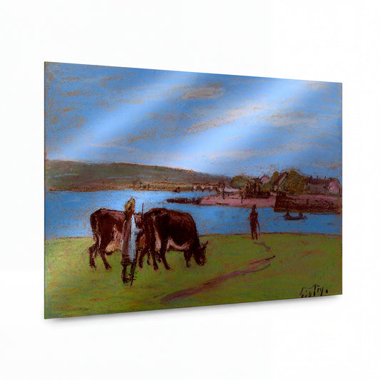 Obraz Alfred Sisley — Pasture by the Seine — reprodukce na kovovém panelu s vysokým leskem