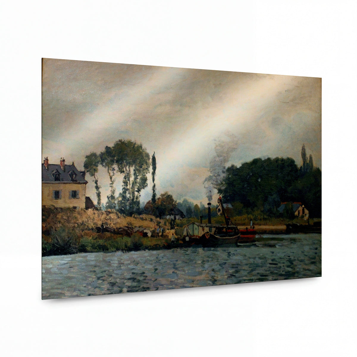 Obraz Alfred Sisley — The Boat near Bougival — lesklý kovový obraz — lesklý kovový obraz