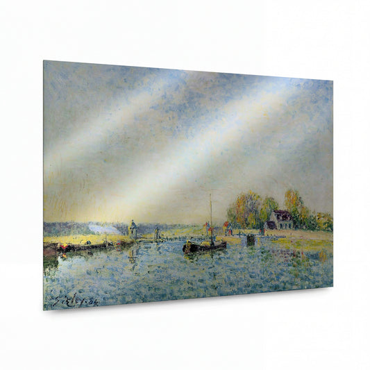 Obraz Alfred Sisley — The Channel of Loing at Saint-Mammes — reprodukce na lesklém hliníkovém panelu — reprodukce na lesklém hliníkovém panelu