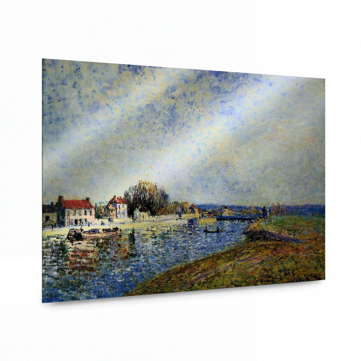 Obraz Alfred Sisley — The Dam, Loing Canal at Saint-Mammes — umělecký kovový obraz s vysokým leskem — umělecký kovový obraz s vysokým leskem