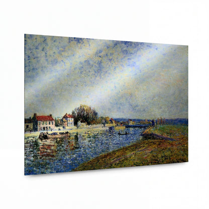 Obraz Alfred Sisley — The Dam, Loing Canal at Saint-Mammes — umělecký kovový obraz s vysokým leskem — umělecký kovový obraz s vysokým leskem