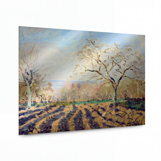 Obraz Alfred Sisley — The Furrows — reprodukce na kovovém panelu s vysokým leskem — reprodukce na kovovém panelu s vysokým leskem