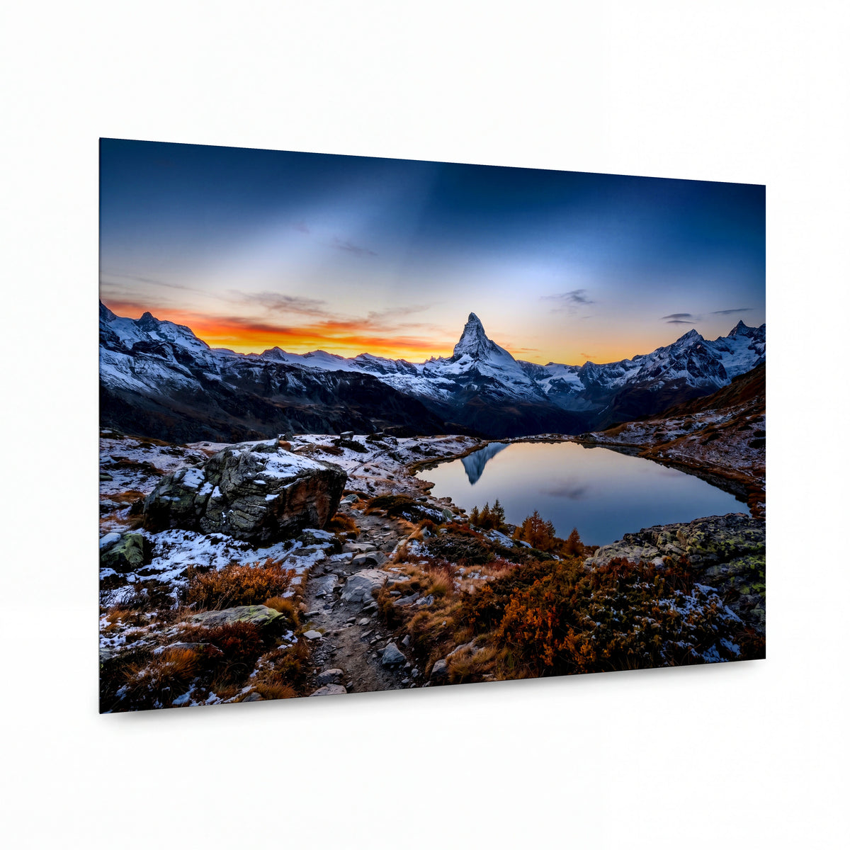 Obraz Matterhorn v oranžovém svitu úsvitu — lesklý panel z hliníku