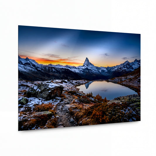 Obraz Matterhorn v oranžovém svitu úsvitu — lesklý panel z hliníku