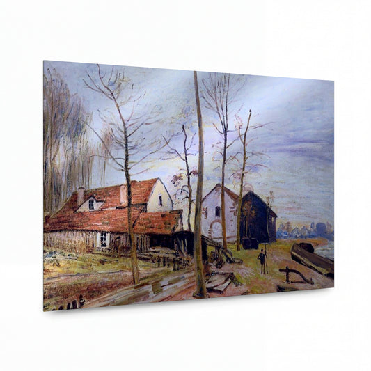 Obraz Alfred Sisley — The Mills of Moret, Sunrise — kovový obraz s vysokým leskem — kovový obraz s vysokým leskem