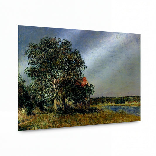 Obraz Alfred Sisley — The Plain of Thomery and the Village of Champagne — lesklý kovový obraz — lesklý kovový obraz