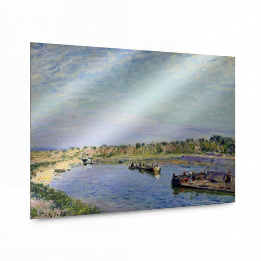 Obraz Alfred Sisley — Přístav Saint-Mammes za jitra — reprodukce na kovovém panelu s vysokým leskem — reprodukce na kovovém panelu s vysokým leskem