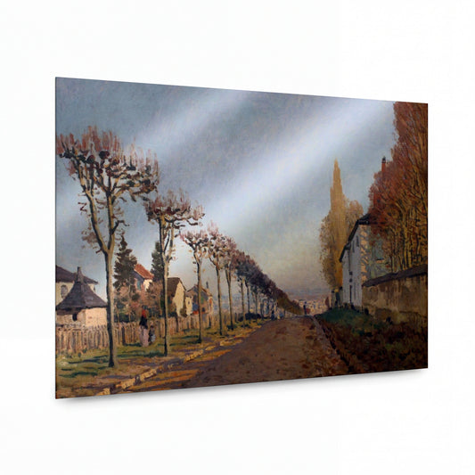 Obraz Alfred Sisley — The Road of Machine, Louveciennes — kovová reprodukce s vysokým leskem — kovová reprodukce s vysokým leskem
