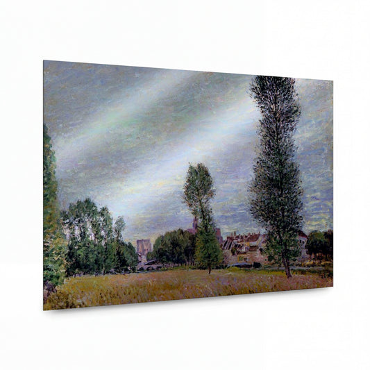 Obraz Alfred Sisley — The Village of Moret, Seen from the Fields — luxusní reprodukce na kovu