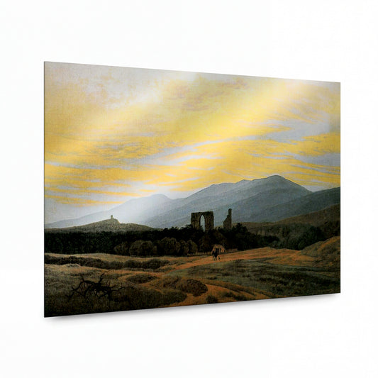 Obraz Caspar David Friedrich — Zřícenina Eldena v Krkonoších — kovový obraz na hliníkovém panelu — kovový obraz na hliníkovém panelu