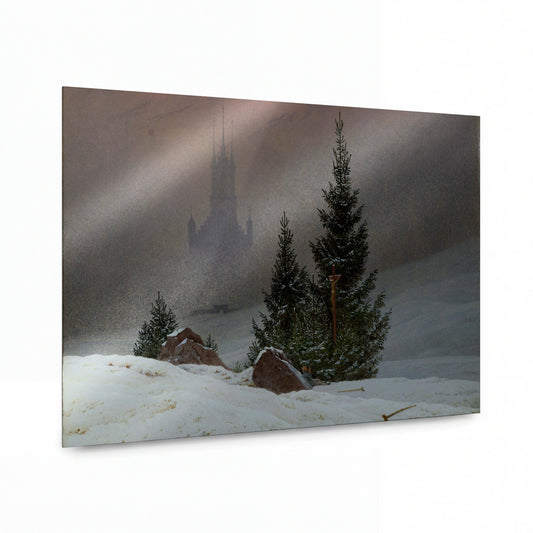 Obraz Caspar David Friedrich — Zimní krajina — reprodukce na kovovém panelu s vysokým leskem