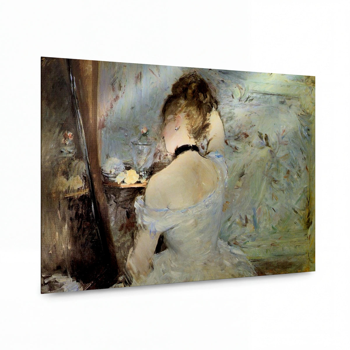 Obraz Berthe Morisot — Young Woman at the Mirror — kovový obraz na hliníkovém panelu — kovový obraz na hliníkovém panelu