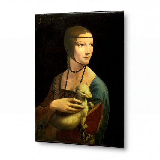 Obraz Leonardo da Vinci — Dáma s hranostajem — luxusní reprodukce na kovu — luxusní reprodukce na kovu