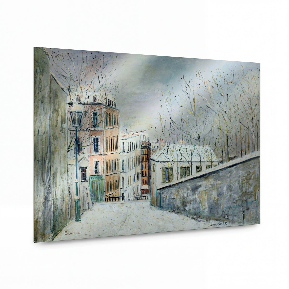 Obraz Maurice Utrillo — Mont-Cenis Street under the Snow — kovová reprodukce s vysokým leskem