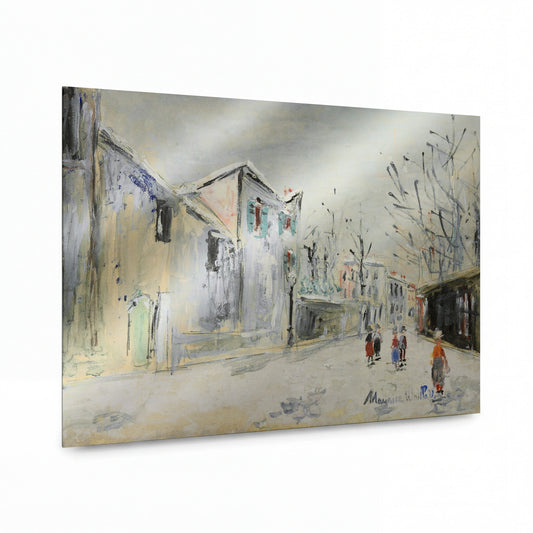 Obraz Maurice Utrillo — Saint-Vincent Street, Montmartre in Winter — umělecký kovový obraz s vysokým leskem — umělecký kovový obraz s vysokým leskem