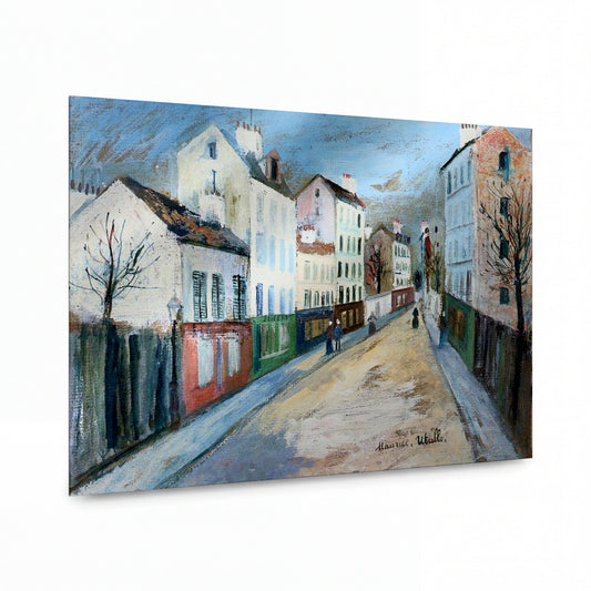 Obraz Maurice Utrillo — Street in a Suburb of Paris — kovový obraz na hliníkovém panelu — kovový obraz na hliníkovém panelu