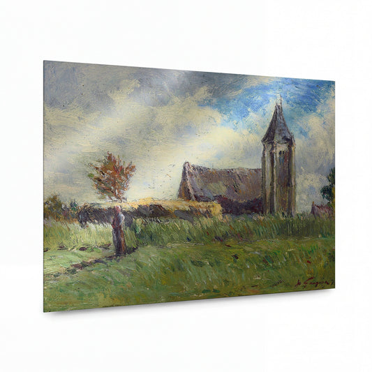 Obraz Paul Gauguin — The Church in a Country — prémiová reprodukce na kovovém panelu — prémiová reprodukce na kovovém panelu