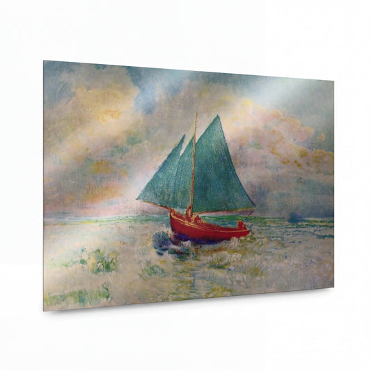 Obraz Odilon Redon — Red Boat with Blue Sails — kovový obraz s vysokým leskem — kovový obraz s vysokým leskem