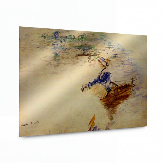Obraz Berthe Morisot — Young Woman in a Rowboat, Eventail — kovová reprodukce s vysokým leskem — kovová reprodukce s vysokým leskem