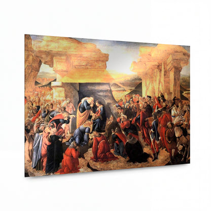 Obraz Sandro Botticelli — Klanění tří králů — reprodukce na kovovém panelu s vysokým leskem
