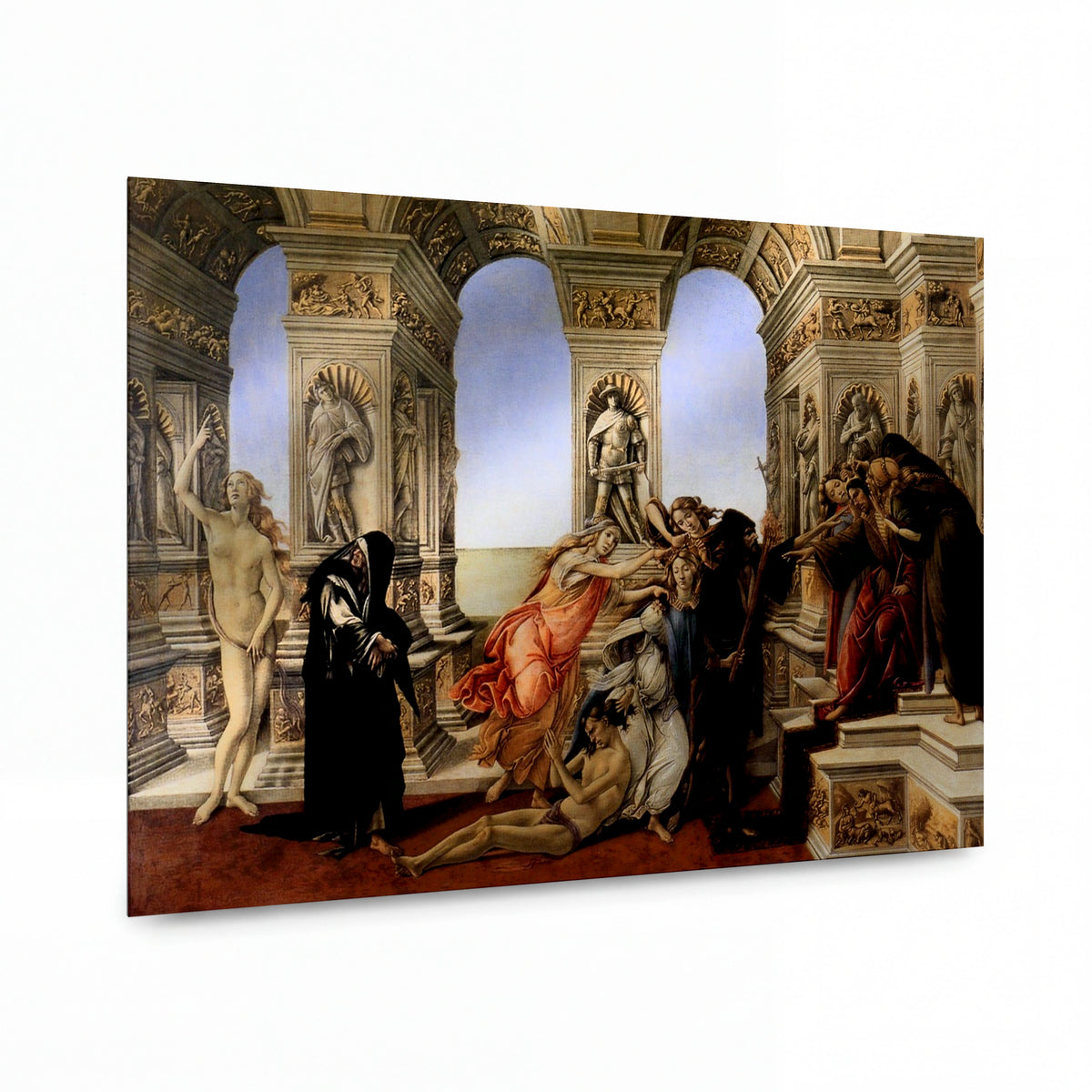 Obraz Sandro Botticelli — Pomluvení — kovový obraz na hliníkovém panelu — kovový obraz na hliníkovém panelu