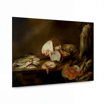 Obraz Alexander Adriaenssen — Still life with fish — prémiová reprodukce na kovovém panelu — prémiová reprodukce na kovovém panelu