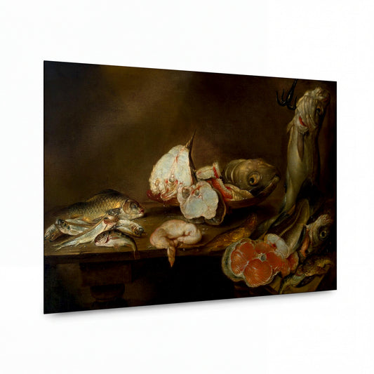 Obraz Alexander Adriaenssen — Still life with fish — prémiová reprodukce na kovovém panelu — prémiová reprodukce na kovovém panelu