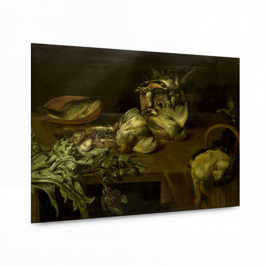 Obraz Alexander Adriaenssen — Zátiší s rybami a zvěřinou — reprodukce na lesklém hliníkovém panelu — reprodukce na lesklém hliníkovém panelu