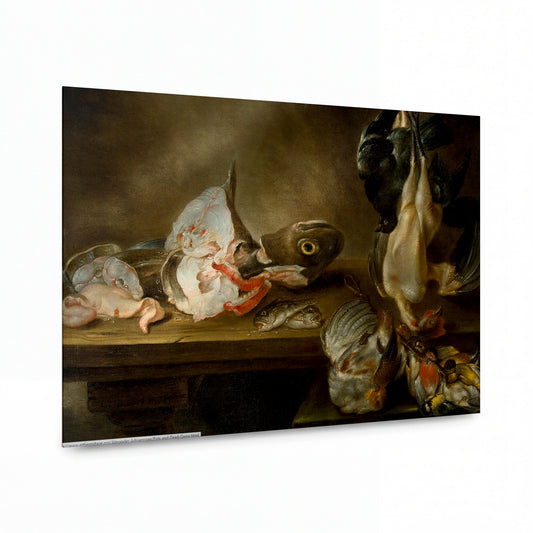 Obraz Alexander Adriaenssen — Still life with fish and game — kovový obraz s vysokým leskem — kovový obraz s vysokým leskem