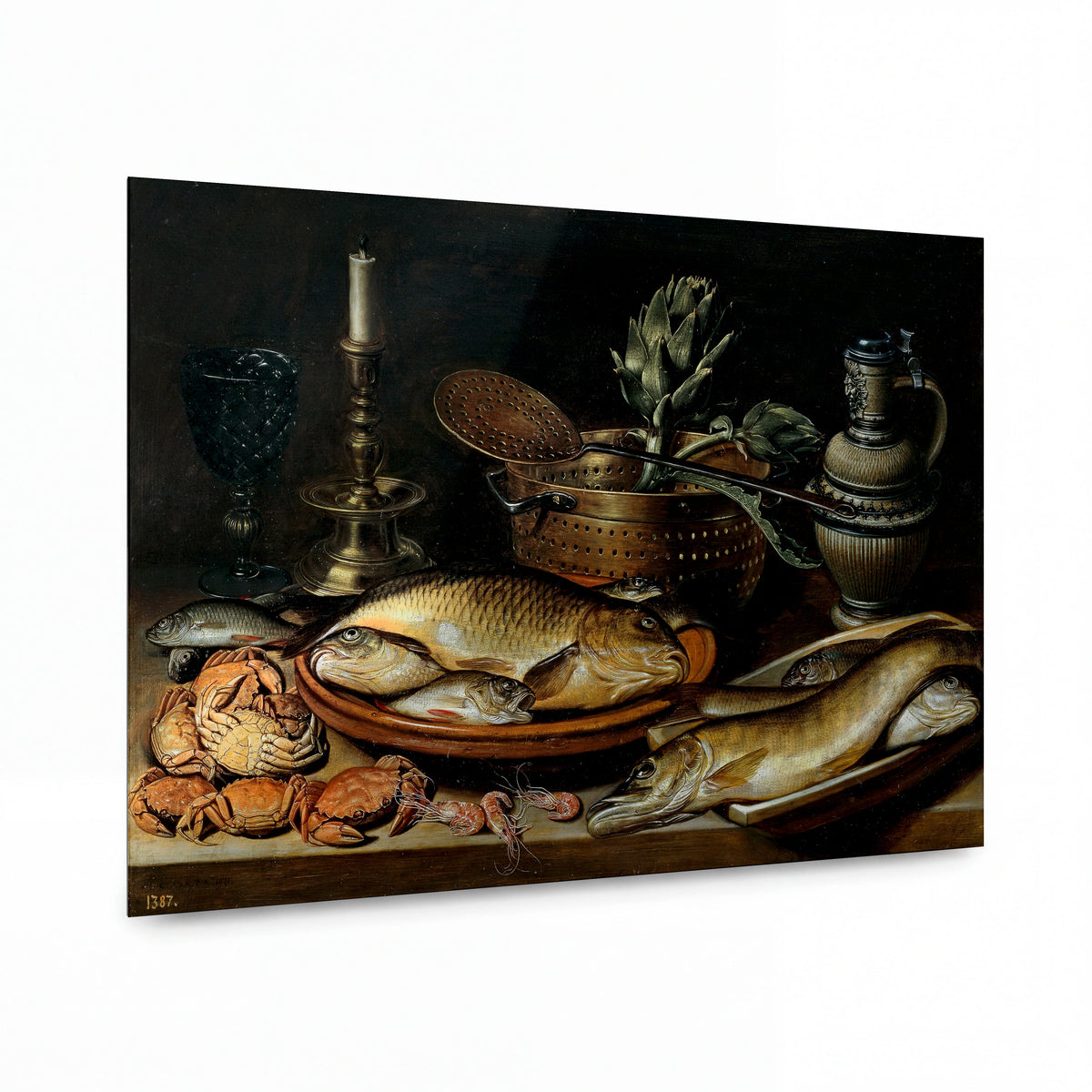 Obraz Clara Peeters — Still Life with Fish — hliníkový panel s vysokým leskem
