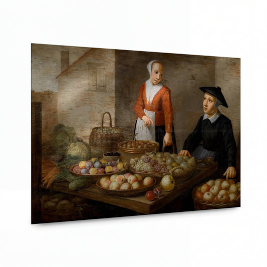 Obraz Floris Gerritsz van Schooten — The scene on the market with two vendor of vegetables and fruits — kovový obraz na hliníkovém panelu — kovový obraz na hliníkovém panelu