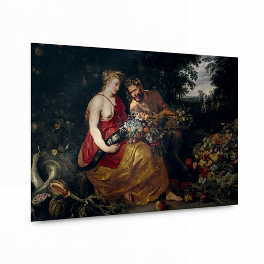 Obraz Frans Snyders — Ceres a Pan — reprodukce na kovovém panelu s vysokým leskem — reprodukce na kovovém panelu s vysokým leskem