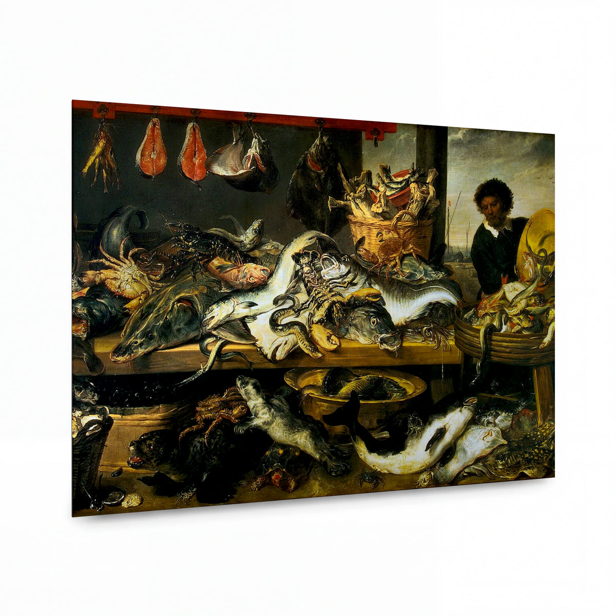 Obraz Frans Snyders — Fish Shop — umělecký kovový obraz s vysokým leskem — umělecký kovový obraz s vysokým leskem