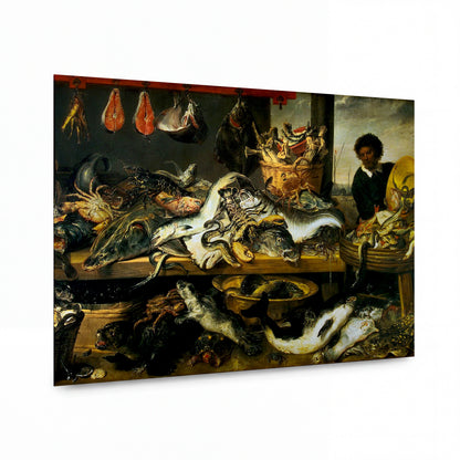 Obraz Frans Snyders — Fish Shop — umělecký kovový obraz s vysokým leskem — umělecký kovový obraz s vysokým leskem