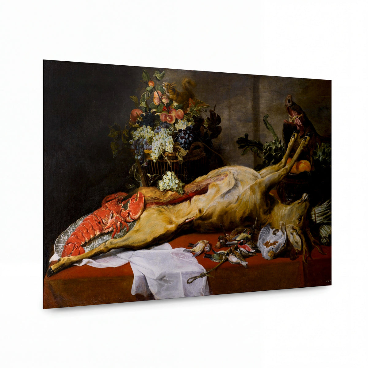 Obraz Frans Snyders — Zátiší se srncem a humrem — reprodukce na kovovém panelu s vysokým leskem