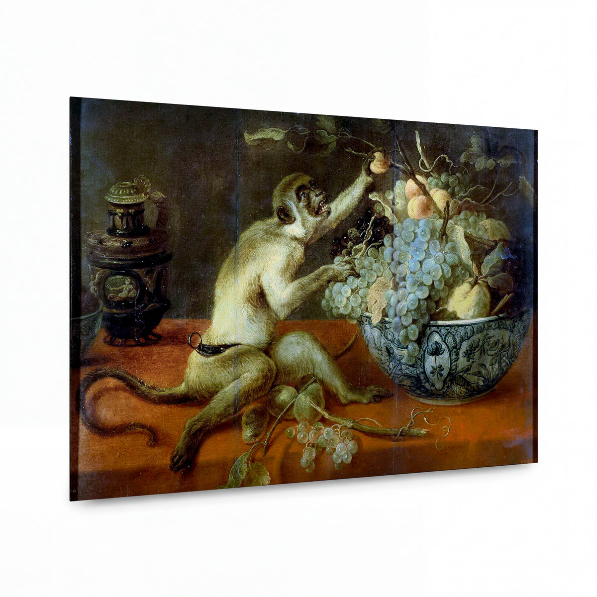 Obraz Frans Snyders — Still life with a monkey — kovová reprodukce s vysokým leskem — kovová reprodukce s vysokým leskem