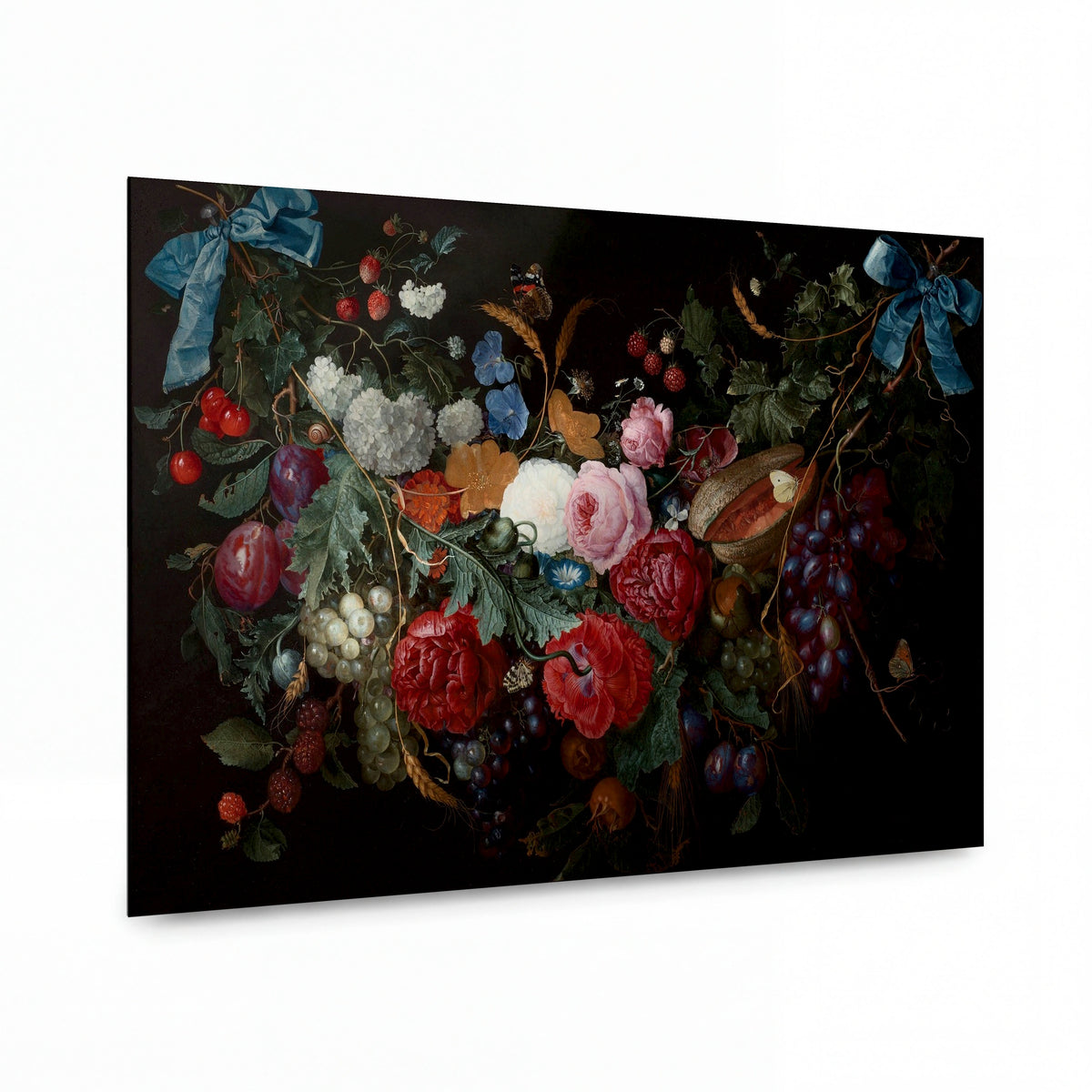 Obraz Jacob Van Walscapelle — Garland of flowers — reprodukce na kovovém panelu s vysokým leskem