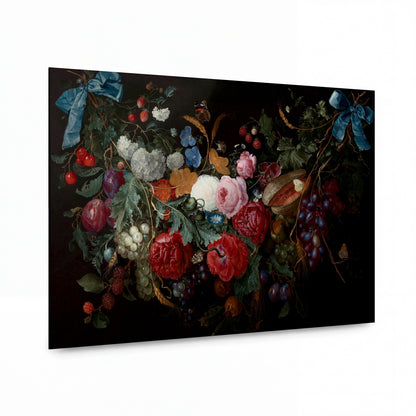 Obraz Jacob Van Walscapelle — Garland of flowers — reprodukce na kovovém panelu s vysokým leskem