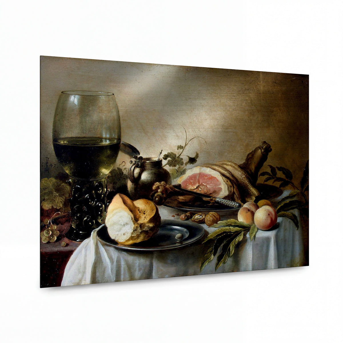 Obraz Pieter Claesz — Breakfast with ham — kovový obraz s vysokým leskem